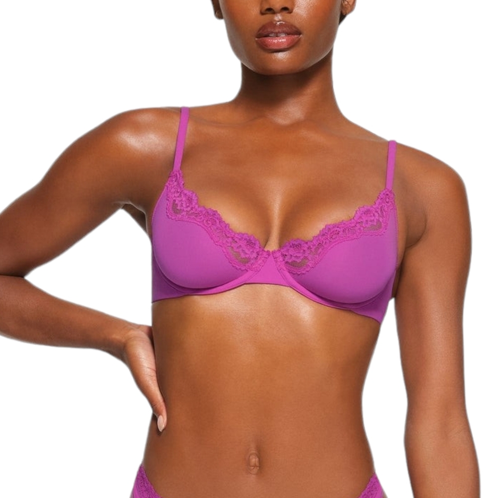 Skims 44D Fits Everybody Lace Unlined Scoop Bra Lollipop Purple - Picture 2 of 7